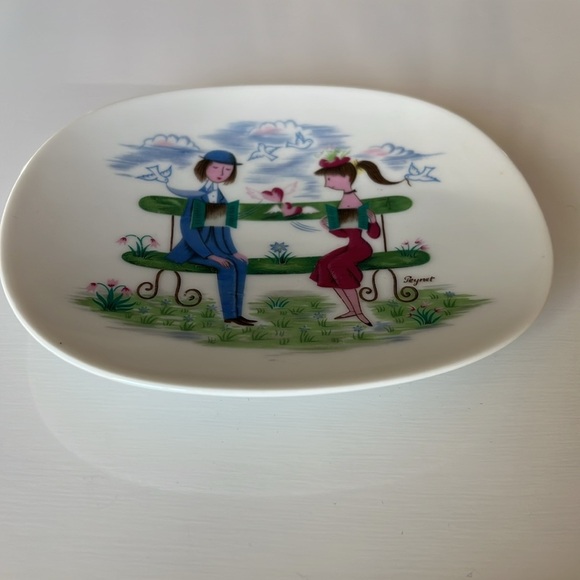 Rosenthal Raymond Peynet Plate Dish Porcelain Lovers Bench Doves Germany Vintage - Picture 3 of 12